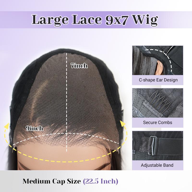 U&A Hair Synthetic 9x7 Glueless C-Part Layered Short Wig 14 Inch，Wear and Go Lace Front Straight Wig Pre Plucked Pre Cut Natural Hairline with Tiny Knots