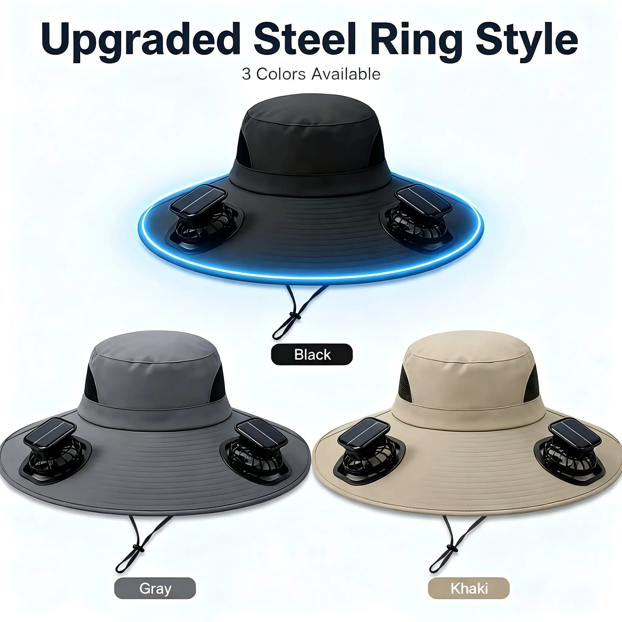 Unisex Wireless Solar Power Cooling Sun Cap - Solid Wide Brim Solar Hat with 2 Dual Fans, USB Rechargeable for Hiking, Father's Day Gift for Dad, Solar Hats With Fan