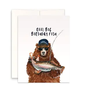 Fishing Bear Birthday Cards Funny - Reel Big Fish Dad Birthday Card For Men