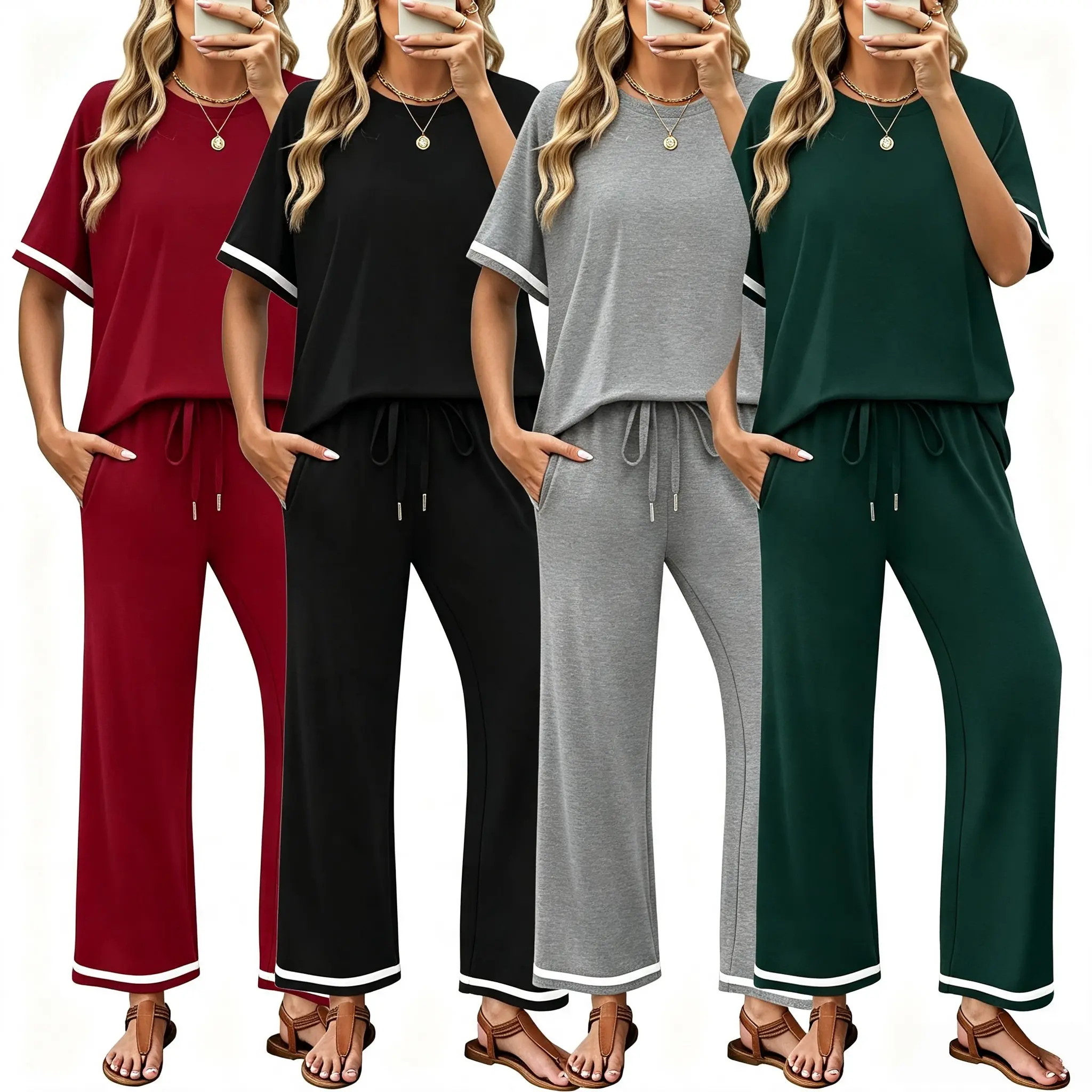 Lounge sets for women short sleeve tops and long pants soft comfy  set 2 piece outfits S-XXL women's  set pajamas
