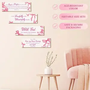 4 Piece Bow Wooden Wall Decor, Set of Four, Inspirational Quote Hanging Ornaments, Bedroom Decoration, Home Room Art, Suitable for Bedroom/kitchen/living Room/study, Safe Packaging