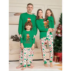 Family Christmas Pajamas Set, Cute Gingerbread Print, Long Sleeve Plaid Sleepwear, Casual Winter Homewear for All Seasons