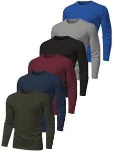 Men's 6-Pack Solid Color Long Sleeve T-Shirts, Breathable Soft Fabric, Durable for Gym Running Basketball, Casual Spring & Fall Wear, Athletic Shirt
