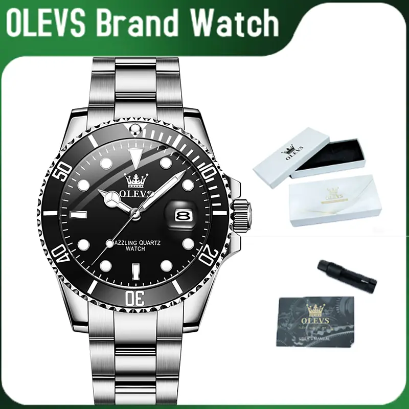 OLEVS Men's Large Dial Watches Stainless Steel Watch Bands Daytime Waterproof Analog Quartz Watches