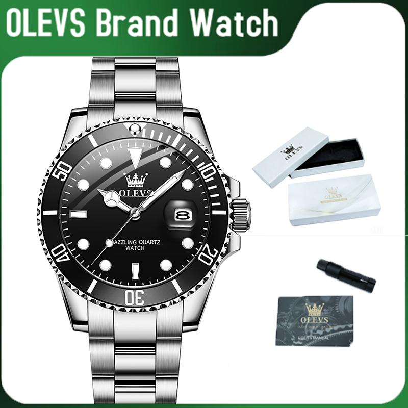 OLEVS Men's Fashionable Waterproof Watch - Alloy Large Dial, Stainless Steel Adjustable Strap (20 - 22Mm Width), Luminous Analog Quartz, Scratch-Safe Glass, Anti-Fog Technology, << 30M Water Resistance, 30-Day Free Return Policy
