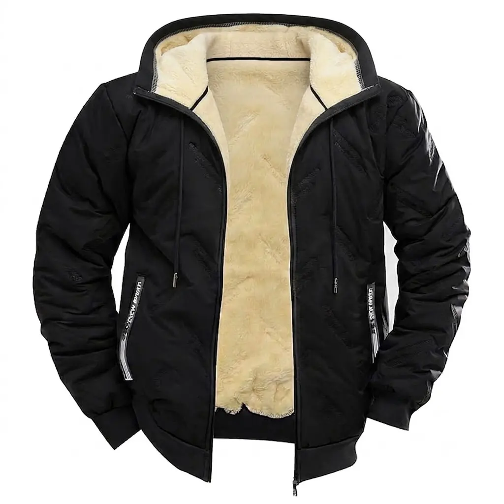 Mr.Pink.Men's Sherpa Hoodies Fuzzy Fleece Lined Jacket Full Zipper Quilted Down Coat Winter Thicken Thermal Coat with Pocket Black Menswear
