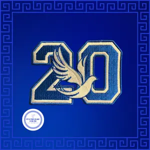 It's The Blue Home Brand Embroidered "20" with Dove 4 Inch Patch on Blue Background