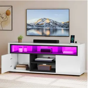 TV Stand for 55 inch TV, Modern LED Entertainment Center TV Console Media Cabinet, White