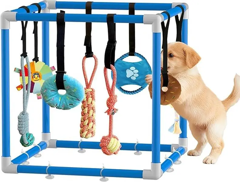 Indoor Puppy Play Gym - Pet Agility Training & Boredom Enrichment Aid with Snuffle Mat, 8 Hanging Toys, PVC Frame, Stretchy Velcro Rope for Small Dogs bite resistance