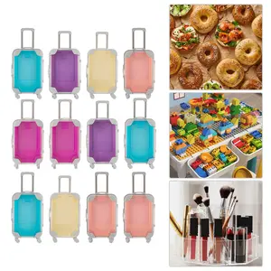 CNCEST 12-Piece Simulation Trolley Case Set Mini Luggage for Candies Hair Clips False Eyelashes Chocolates Snacks Cookies Tea Coins Jewelry ABS Material 4 Wheels Telescopic Handle Rotatable Rollers