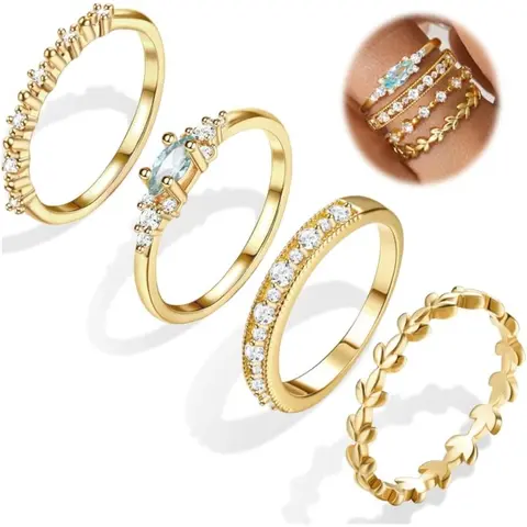 Florideco Women's 14K Gold Plated Interlocked Stackable Rings - 2024 Fashion Thin Cubic Zirconia Dainty Pieces, Elegant Engagement Band, Non Tarnish Jewelry, Sizes 5-10, Thumb/Promise Options