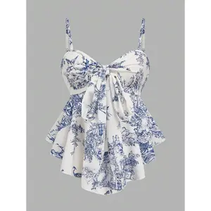 Women's textured printed slim-fit camisole, suitable for vacation, commuting, and everyday wear Fabric Spaghetti Strap