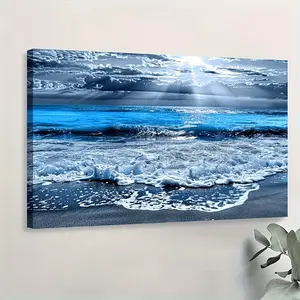 Wooden Framed parcel Canvas Wall Art Decorations  Living Room,Wall Art Bedroom,Beach Prints Posters Ocean Decor Pictures,Sea Artwork Painting Office