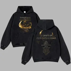 Retro Limited Breaking Benjamin Dark Before Dawn Washed T-shirt Hoodie Unisex Oversize Rock Band Metal Band Cotton Hoodie Gift For Rock Music Lovers Grunge Y2K Outfits Vintage 90s Graphic Hoodie Graphic Streetwear