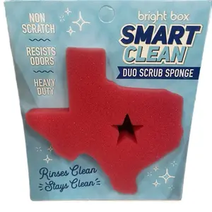 Bright Box Smart Clean Duo Scrub Sponge Texas Shape Non Scratch Resists Odors Heavy Duty Rinses Clean Stays Clean Cleaning