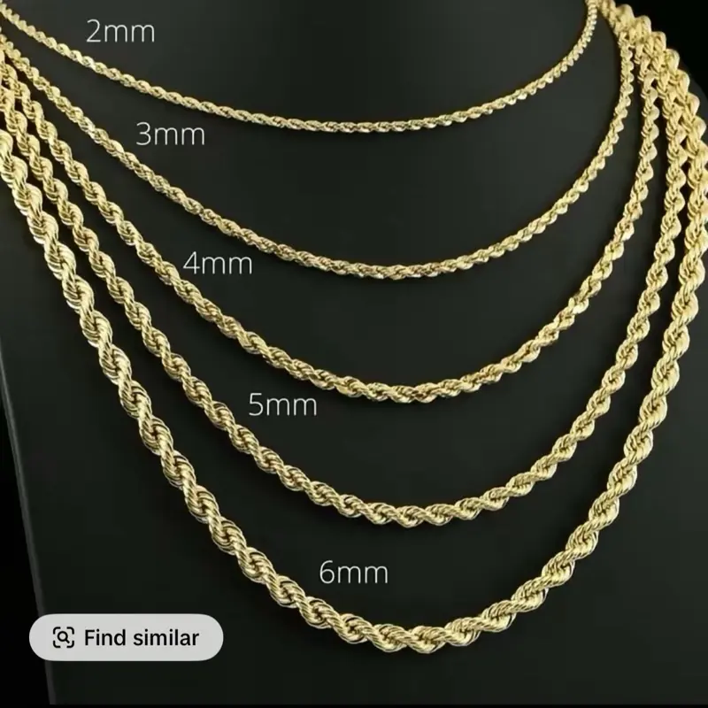 Rope Chains with Beautiful Diamond-Cut Design Stainless Steel Gold-Plated