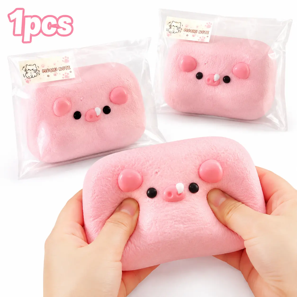 100% Non-Toxic Food-Grade Silicone Pink Pig Cube Squishy Toy, Safe Non-Toxic Slow Rising Stress Relief Squeeze Fidget Toy, Cute Animal Decompression Toy for Anxiety