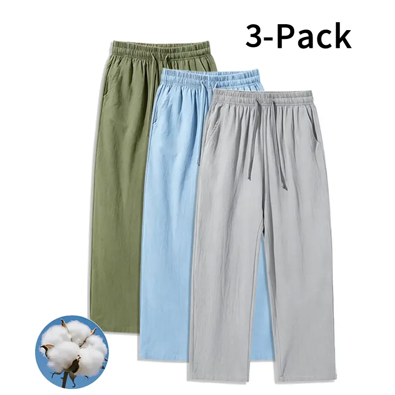 3 Pack Wrinkle Resistant Linen Like Cotton Pants – Comfortable loose trousers for travel and casual outfits (optional 3 pack and single pack)