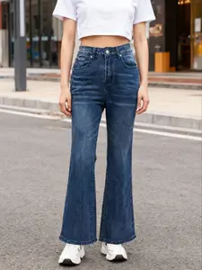 1 Item High Waisted Slim Fit Flare Button Jeans, All seasons Leg-Lengthening Bootcut Pants, Retro Streetwear for Fashion Women, Daily Commute Outfits