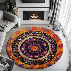 Colorful Mandala Print Round Rug, Flannel Meditation Cushion Yoga Mat, Indoor Room Entrance Living Room Decor, Portable Outdoor Rest Pad
