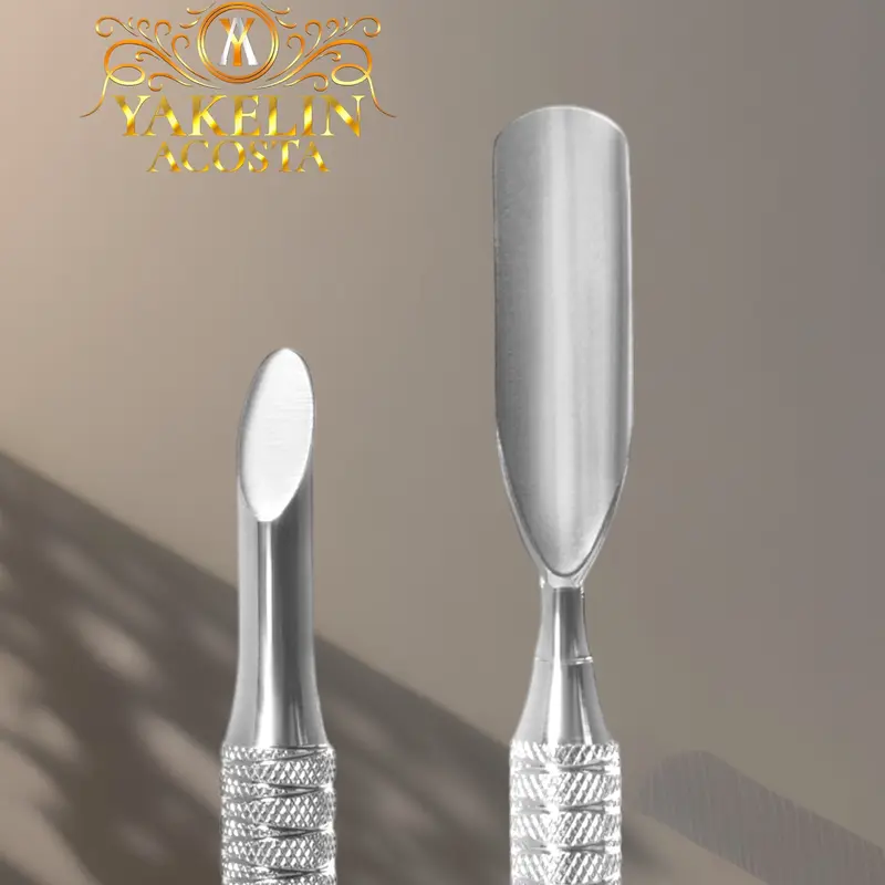 Staleks x Yakelin Acosta Dual-Ended Cuticle Tool - Manicure Accessories for Nail Technicians, Precision Angled Pusher, Flat Edge, Corrosion-Free, Gentle Press, Multiple Tips, Remove Pterygium, Salon Manicure Prep Supplies