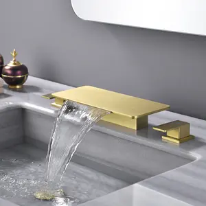 Waterfall Widespread Bathroom Faucet 8 Inch Deck Mounted Basin Mixer Tap 2-Handle Lavatory Sink Faucet in Brushed Gold| Brushed Nickel| Matte Black