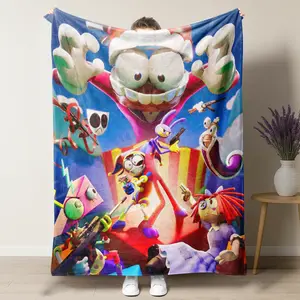 The Amazing Digital Circus Battle Scene Flannel Blanket – Chaotic Pomni & Friends Art Print, Ultra Soft Throw for TADC Fans