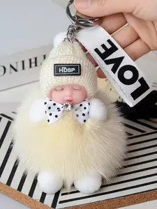 Adorable Fox Plush Keychain, Cute Sleepy Doll Car Accessory, Soft Stuffed Toy Bag Charm, All-Over Print Design, Perfect Gift Idea