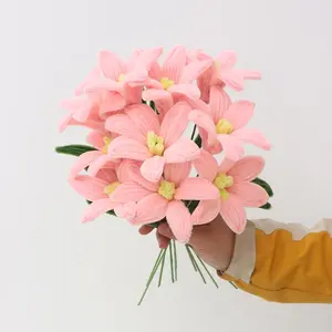 Handmade Lily Flower Bouquet Set, Perfect for Home & Office Decor, Ideal for Graduation & Engagement Ceremonies, DIY Holiday Fake Flowers, Realistic faux flowers, Lifelike Artificial Flower, Home Decoration Bouquet