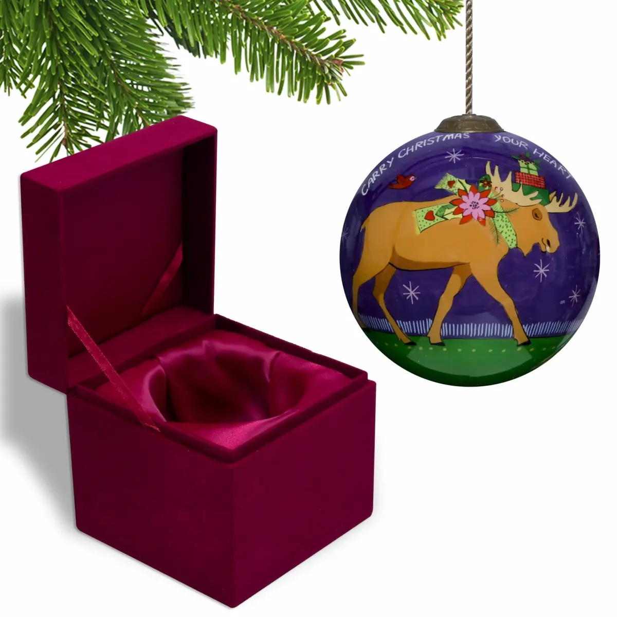 360-Stand Hand-Painted Mouth-Blown Round Glass Christmas Moose Ornament, Multi-Color Tree Hanger, Classic Christmas Decor, Antique Festive Home Decoration Gift