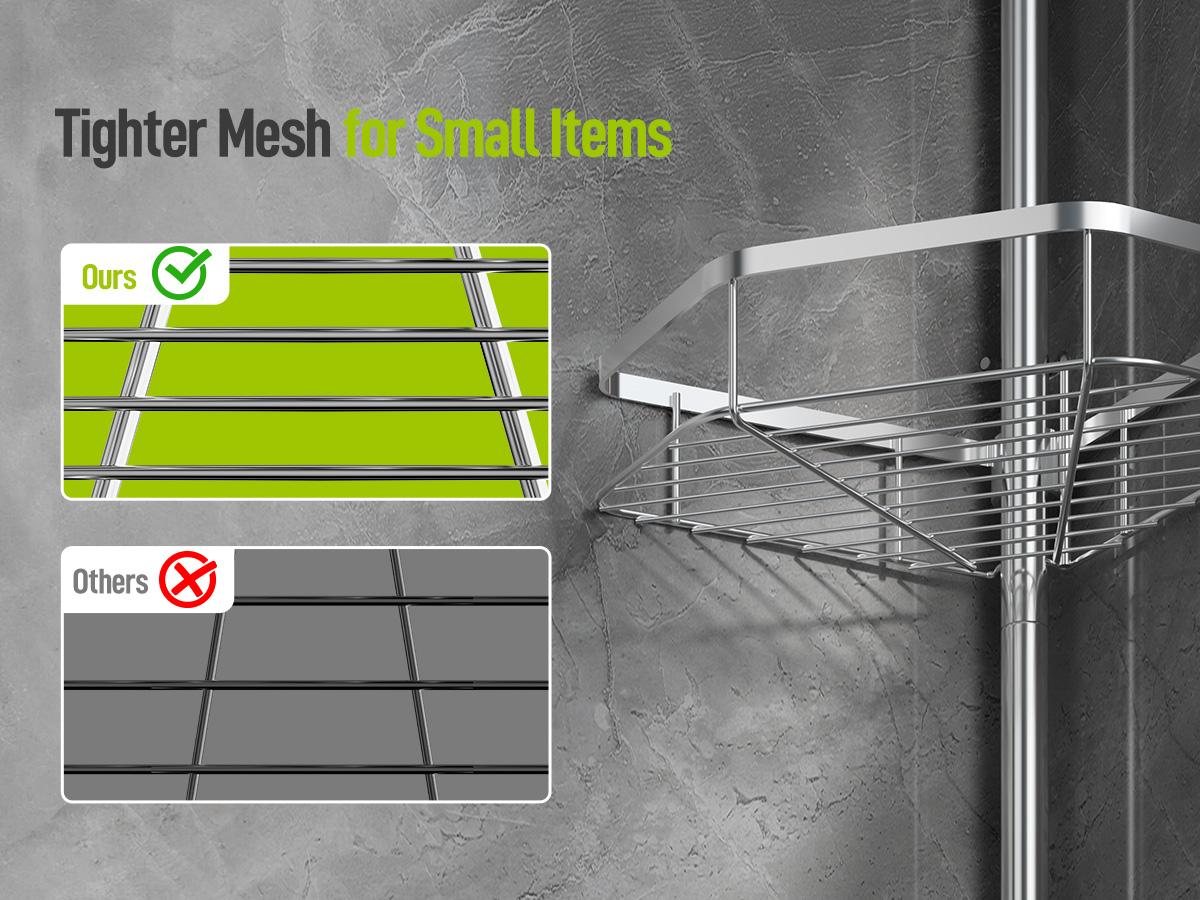 YECAYE 4 Tier Adjustable Corner Shower Caddy, Stainless Steel Rustproof Bathroom Organizer, No-Drill Tension Pole, Heavy-Duty Shelves & Hooks, Stainless Steel Corner Shower Caddy Tension Pole for Shampoo, Loofah, Bathtub Shampoo Storage YECAYE 4 Tier Adjustable Corner Shower Caddy, Stainless Steel Rustproof Bathroom Organizer, No-Drill Tension Pole, Heavy-Duty Shelves & Hooks, Stainless Steel Corner Shower Caddy Tension Pole for Shampoo, Loofah, Bathtub Shampoo Storage