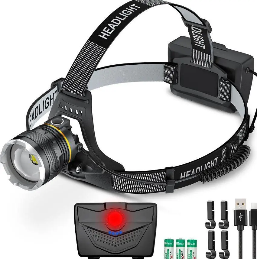 Rechargeable LED headlamp - 5 modes, USB charging, 90° adjustable angle, suitable for cycling, hiking, and outdoor camping