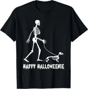 Happy Halloweenie Skeleton Walking Dachshund Dog Halloween T-shirt
