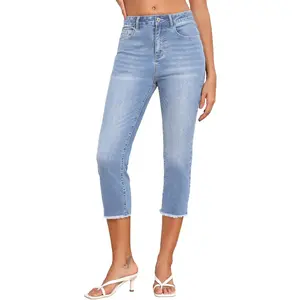 Women's Capri Jeans High Waisted 2026 Summer Fashion Straight Leg Raw Hem Denim Capri PantsGift
