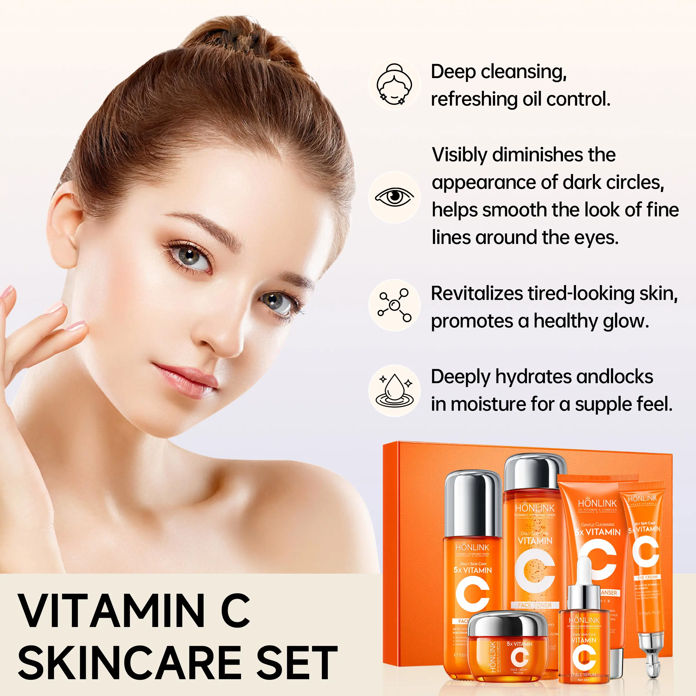 SADOER->HONLINK] 5X Vitamin C Skincare Set, 6-In-1 Skincare Kit