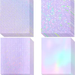 36 Sheets Transparent Holographic Laminating Film, Self-Adhesive Vinyl Stickers, 8.5x11 Inches, Waterproof, DIY Crafts, Photos
