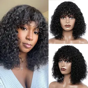 Jerry Curly Short Bob Human Hair Wigs With Bangs Wear To Go Glueless Wig Highlight Honey Water Wave Blonde Colored Wig For Women Christmas sale