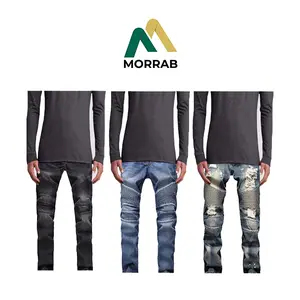 Mens Biker Destroyed Skinny Stretch Slim Fit Straight Zipper jeans