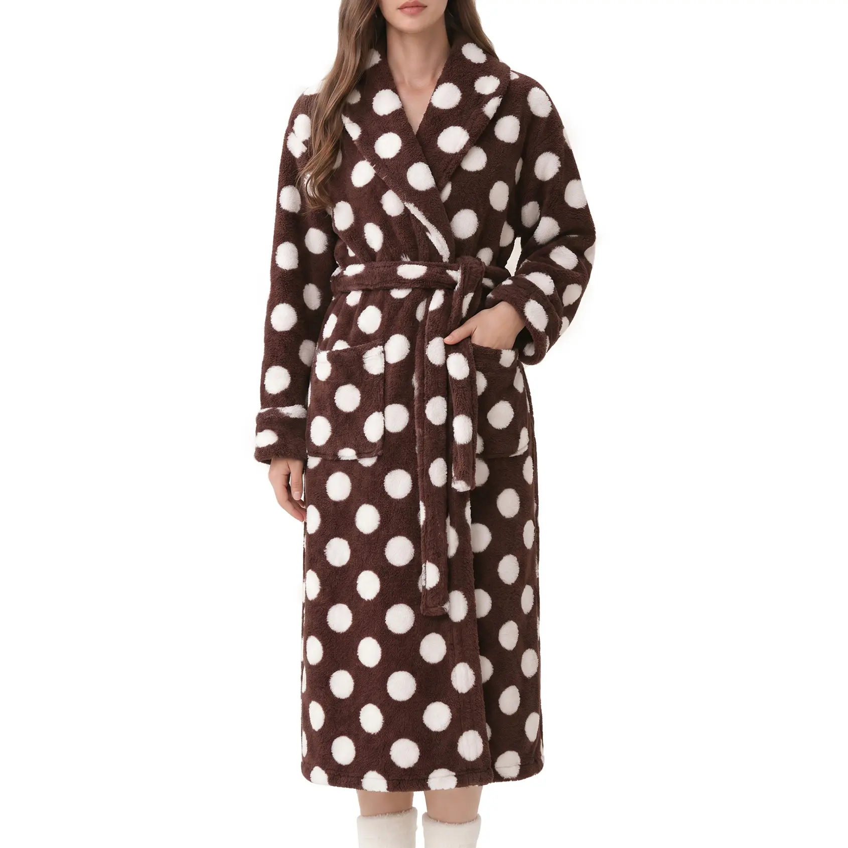 Yimoon Womens Long Fluffy Robe Cozy Warm Plush Bathrobes | Plaid, Long Sleeve, Thick Plush Maxi Robe, Soft Fuzzy Housecoats