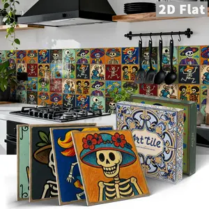 12/24PCS ART PE Crystal Tile Stickers Gift Box | Mexican Day of the Dead Theme | Waterproof Oil-Proof for Kitchen/Bathroom/Floor/Ceiling/Wood