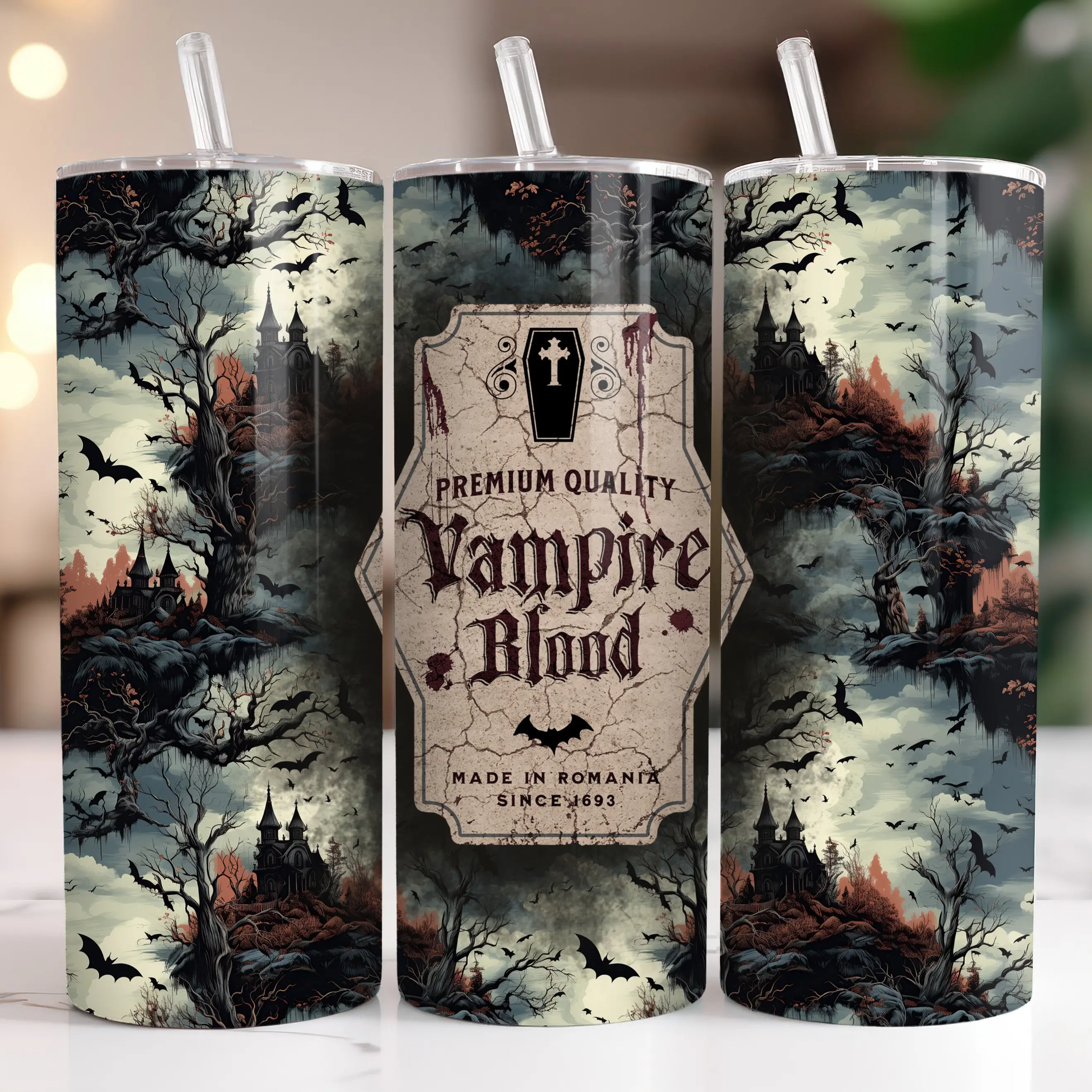Vampire Blood Goth Halloween 20oz tumbler Insulated Stainless Steel Tumbler with Leak-Proof Lid, Double Wall Travel Mug for Commute Office Outdoor, BPA-Free Cup Fits Car Holder Keeps Hot Cold Hours