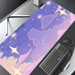 Dreamy Purple Pastel Starry Cloud Large Gaming Mouse Pad,Aesthetic Desktop Drotection Pad,Cute Desk Accessories,Washable Rubber Pad Non-Slip Lock Edge Multi-Size Mouse Pad Suitable For Home Office,Good Gift for Family and Friends