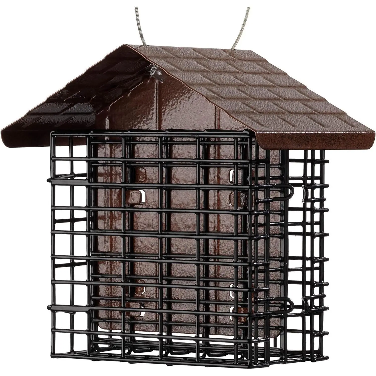 More Birds Double Suet Feeder with Weather Guard, 6.5" L X 4.25" W X 7.25" H, Brown