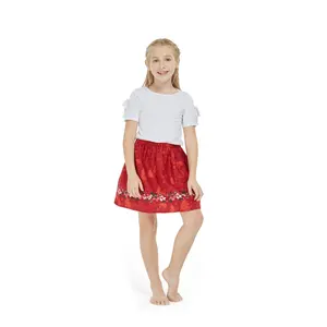 Girl Skirt with Elastic Waist in Christmas Cross Santa Red
