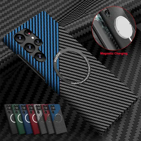 MagSafe Magnetic Carbon Fiber Case for Samsung Galaxy S24, S23 Ultra, S22, S21 Plus Smartphone - Handheld Cellphone Devices Protection, Shockproof, Slim Fit, Impact Resistant, Lightweight, Wireless Charging Compatible, Stylish Cover