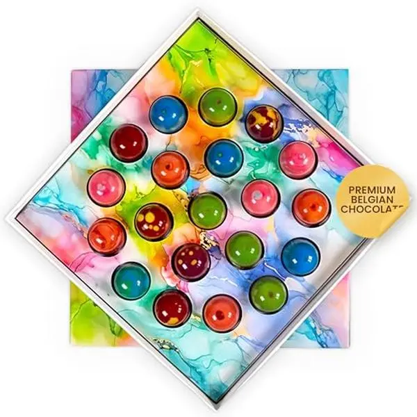 Omniya Chocolate Galaxy Bonbon Box – 20 Gourmet Chocolates | Pistachio, Hazelnut, Coffee, Cheesecake, Nutella & Lemon – Luxury Gift 11oz