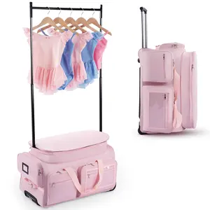 Dance Bag with Garment Rack, Pink 28" Dance Costumes Rolling Garment Bags For Travel, Garment Duffel Bag For Dance Competition Travel Bag with Garment Rack