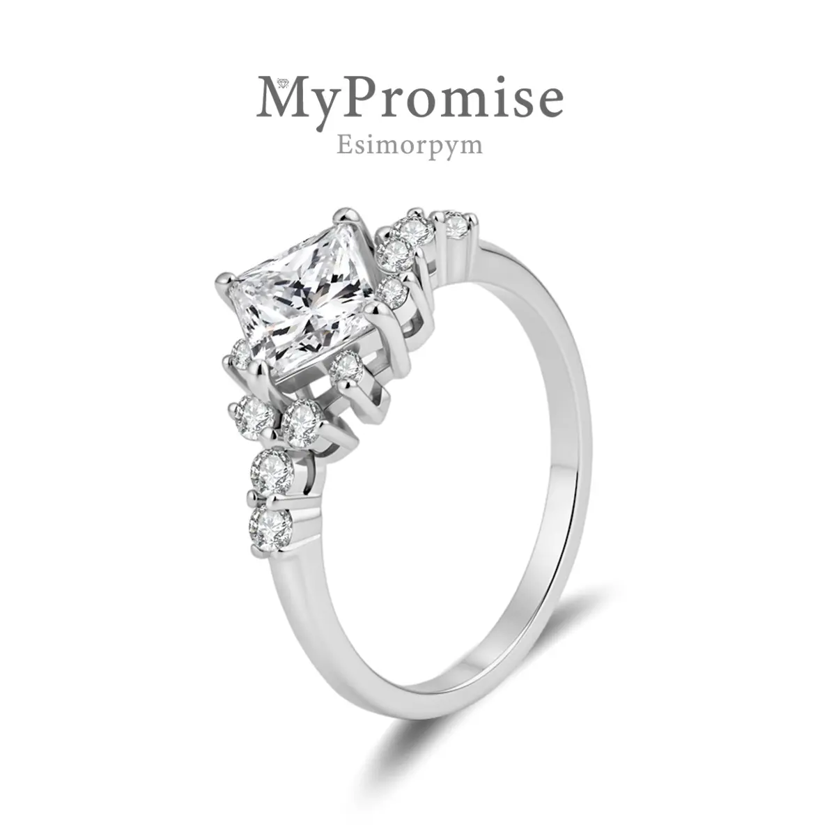 Moissanite 1ct Vintage Starburst Princess Ring Silver-Plated Wedding Engagement Anniversary Valentine's Day Birthday Gift Daily Wear men woman gift fashion jewelry