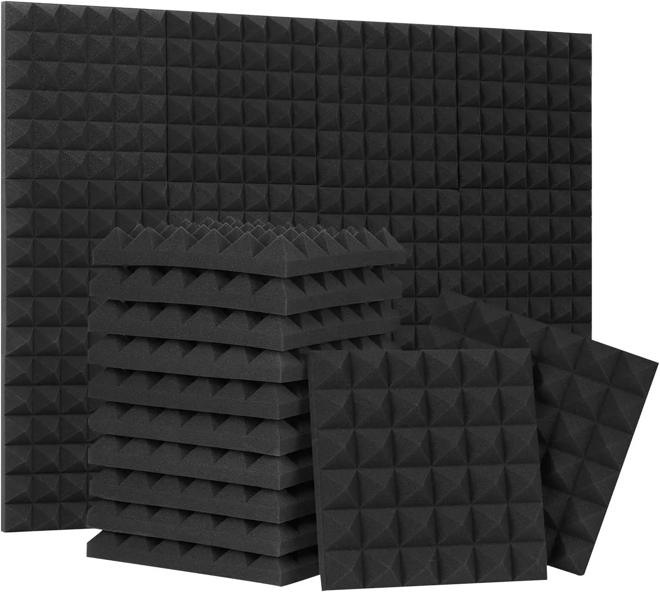 Geometric Fireproof Pyramid Acoustic Soundproof Wall Panels (12x12x2 in, 12~96 Pack), Non-Pasted Home Improvement Building Supplies for Bedroom Soundproofing, Living Room, Walls & Ceilings Easy Installation, Soundproofing A Bedroom