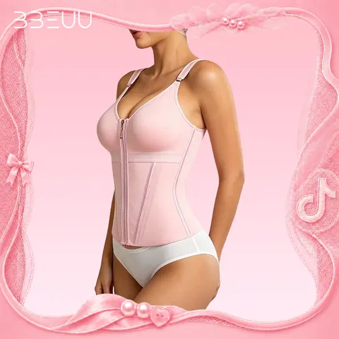 BBEUU Women's Firm Shaping Waist Cincher Vest – Instantly Creates Hourglass Silhouette, Adjustable Padded Straps for Extra Support, Breathable & Comfortable, Double-Layer Bust with No Padding, All-Day Sport Shapewear